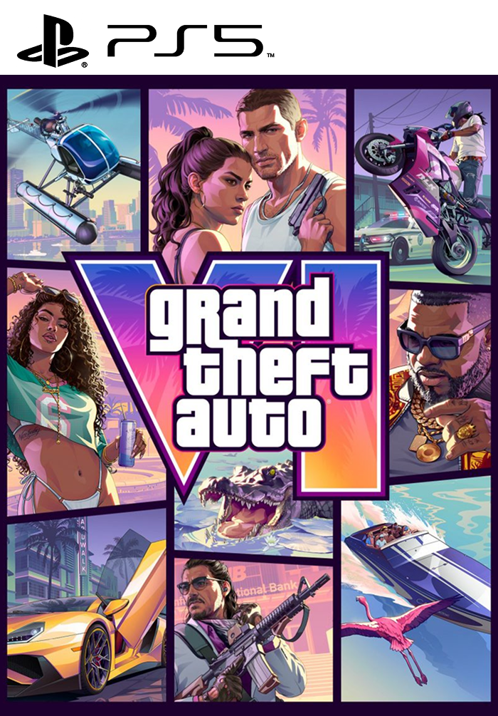 Group image of the Grand Theft Auto VI Pre-Order PS5 game for PSN on a digital store platform.