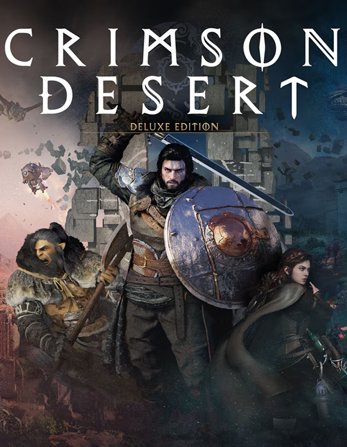 Crimson Desert Deluxe Edition PC game for Steam, featuring the game box art with fantasy desert landscape and character artwork.